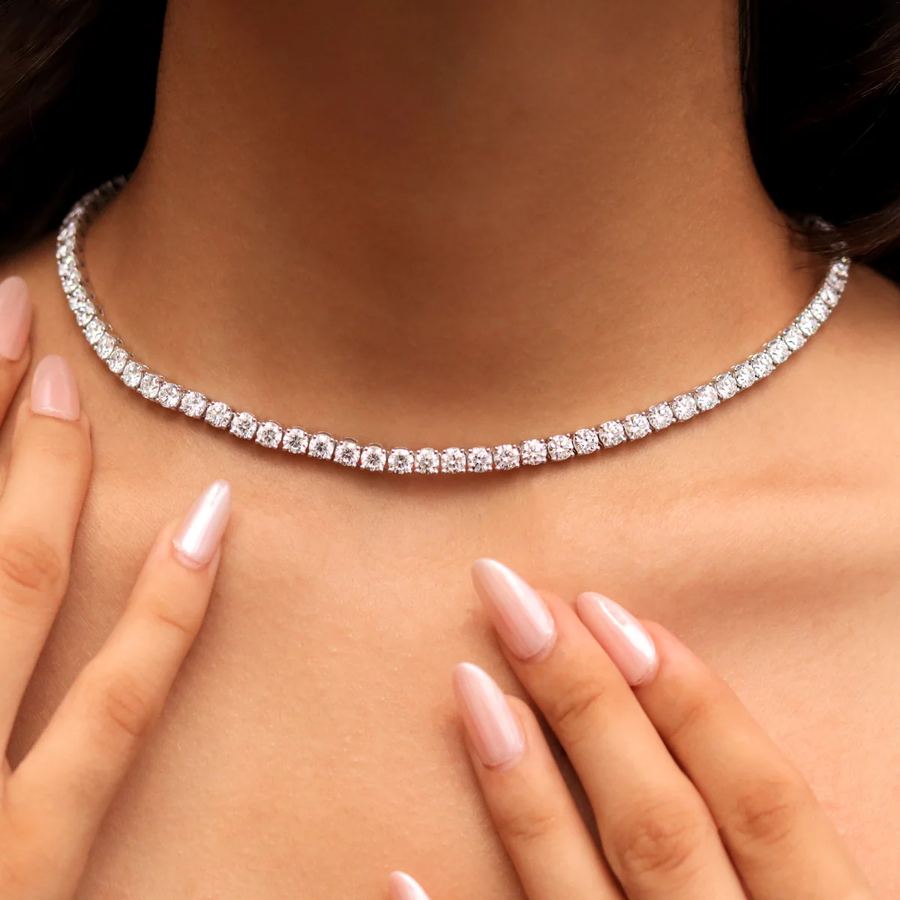 Diamond tennis necklace close-up